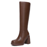 Platform Knee-High Boots with Chunky Heel