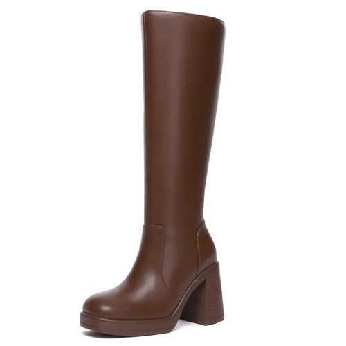 Platform Knee-High Boots with Chunky Heel