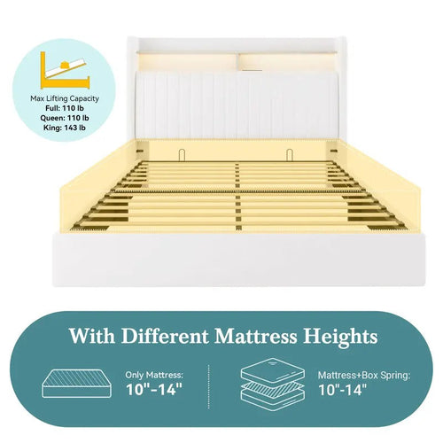 Lift-Up Storage Bed Frame with Headboard Shelves