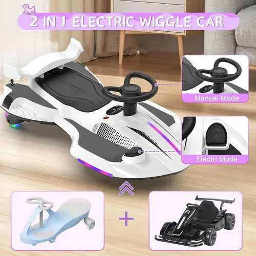 2-in-1 Electric and Manual Wiggle Ride-On Car for Kids