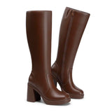 Platform Knee-High Boots with Chunky Heel