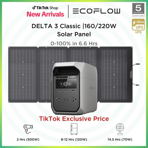 DELTA 3 Classic Portable Power Station with 160W or 220W Solar Panel