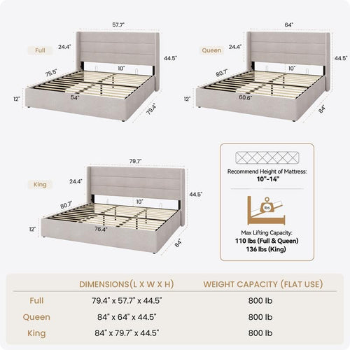 Lift-Up Storage Platform Bed Frame