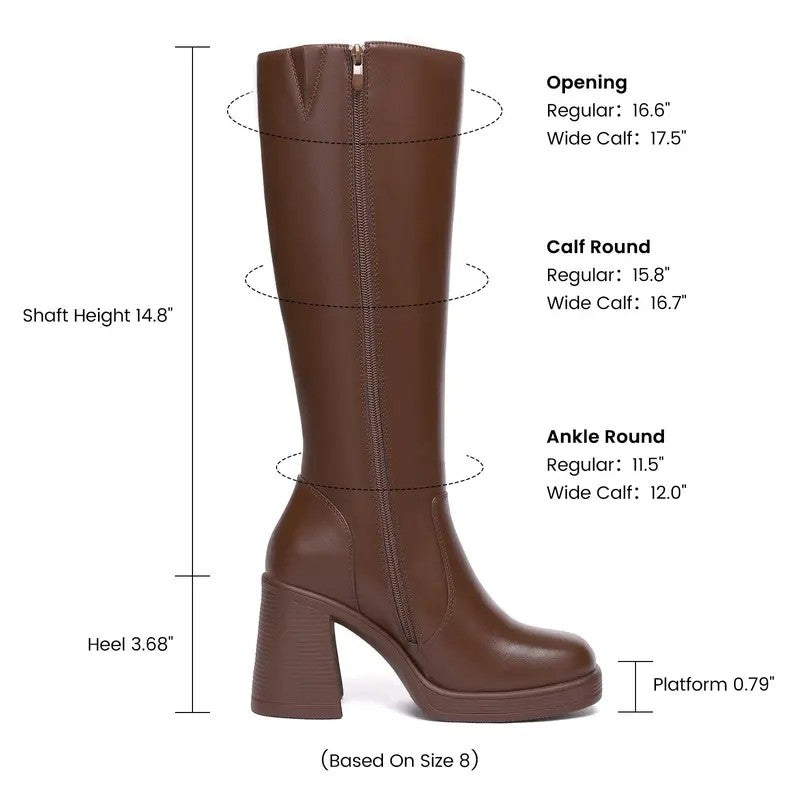 Platform Knee-High Boots with Chunky Heel
