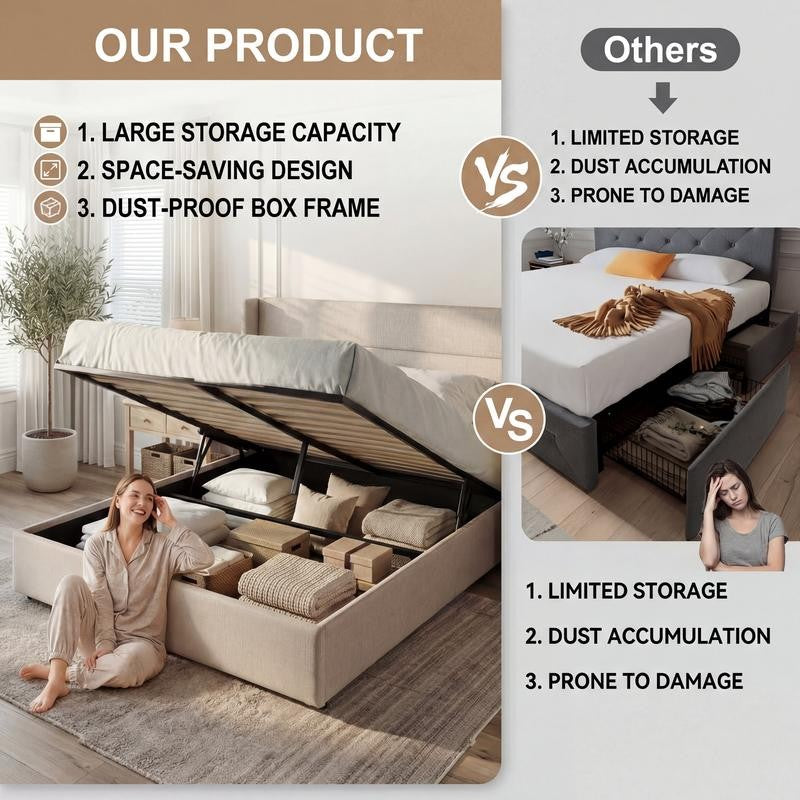 Lift-Up Storage Platform Bed Frame