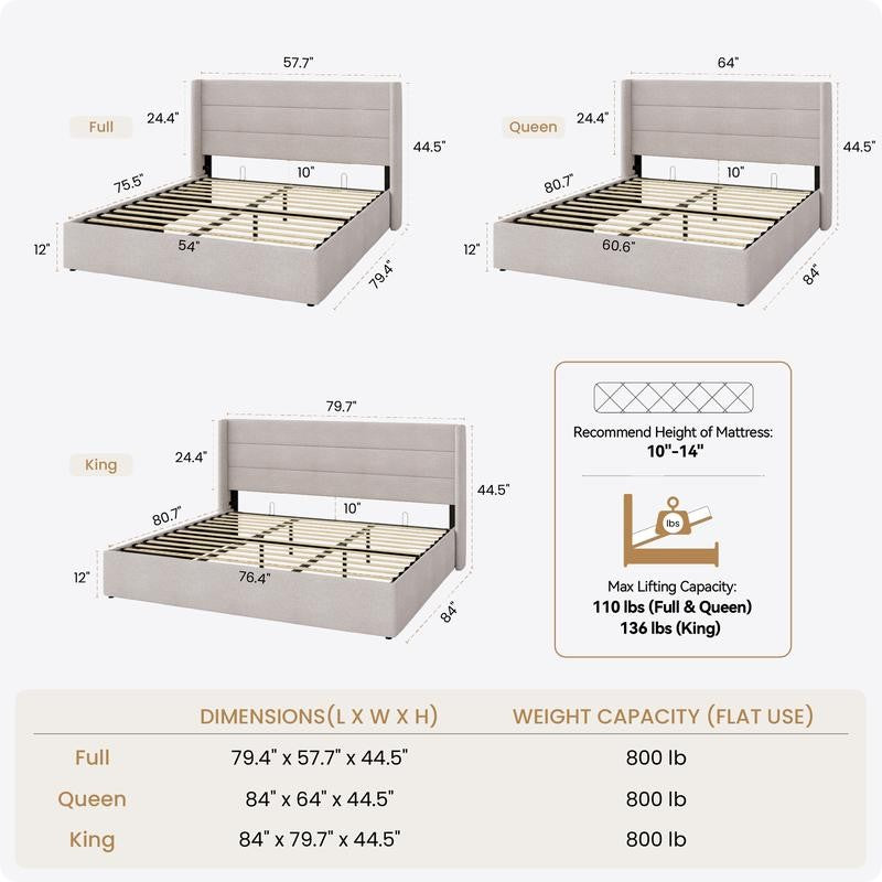 Lift-Up Storage Platform Bed Frame